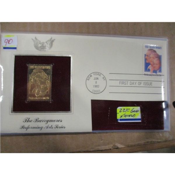 22 KARAT GOLD SHIELD "THE BARRYMORES" PERFORMING ARTS STAMP
