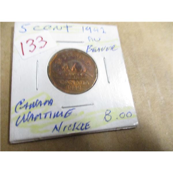 1942 BEAVER WARTIME AU CANADA NICKEL