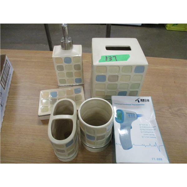 ESTATE:  FLAT C/W BATHROOM SET, THERMOMETER, ETC