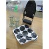 Image 1 : ESTATE:  BOX C/W VASE, IRON HOLDER, ETC