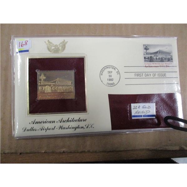 22 KARAT GOLD SHIELD AMERICAN ARCHITECTURE DALLAS AIRPOT STAMPE