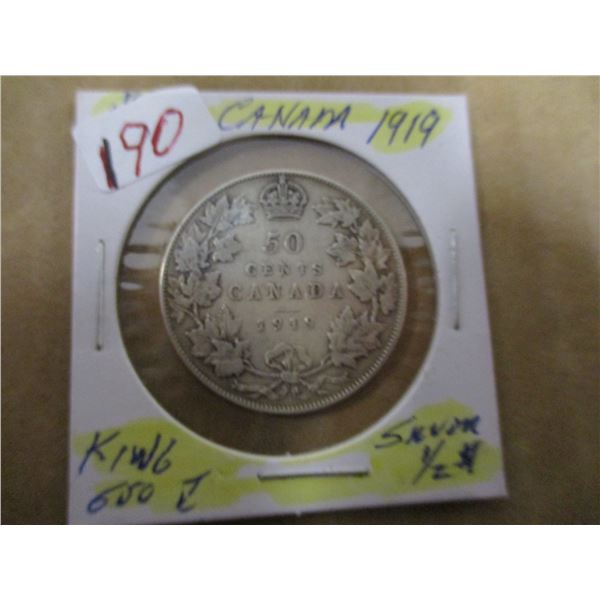 1919 CANADA KING GEORGE V SILVER HALF DOLLAR