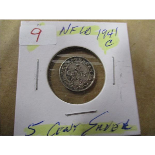 1941 "C" NEWFOUNDLAND SILVER FIVE CENT COIN