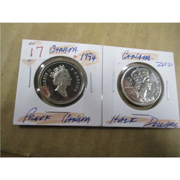 1994 & 2002 PROOF CANADA HALF DOLLARS