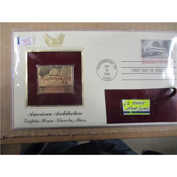 1982 AMERICAN ARCHITECTURE 22 KT GOLD SHIELD STAMP