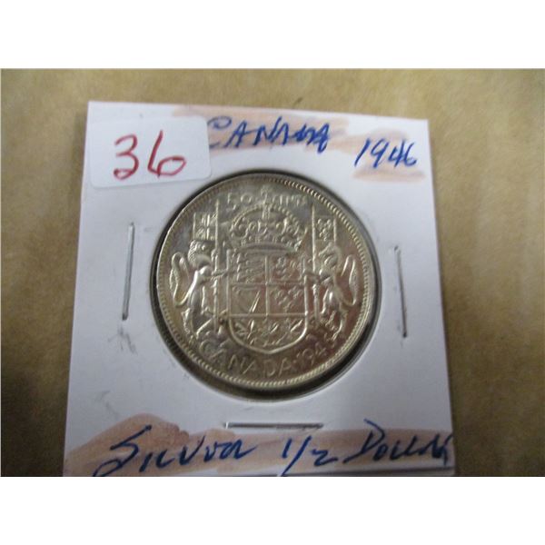 1946 CANADA KING GEORGE VI SILVER HALF DOLLAR