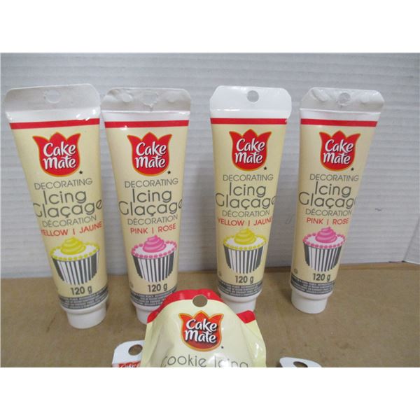 SHELF PULLS (AS IS):  BOX C/W CAKE DECORATING ITEMS