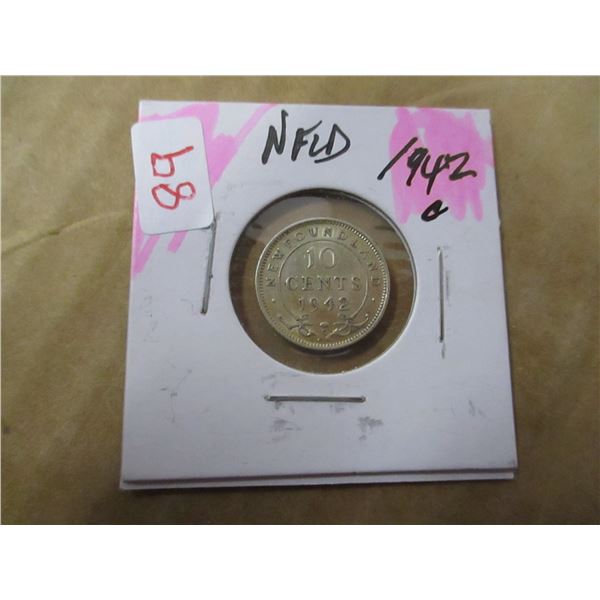 1942C EF NEWFOUNDLAND SILVER DIME
