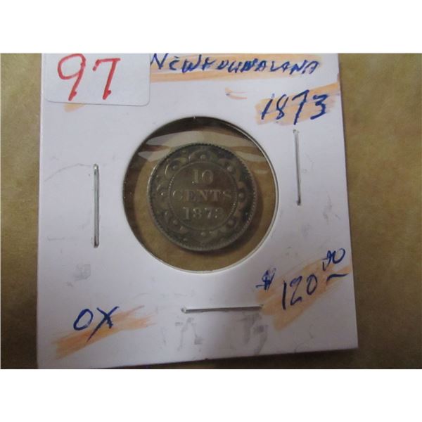 1873 VICTORIAN NEWFOUNDLAND DIME