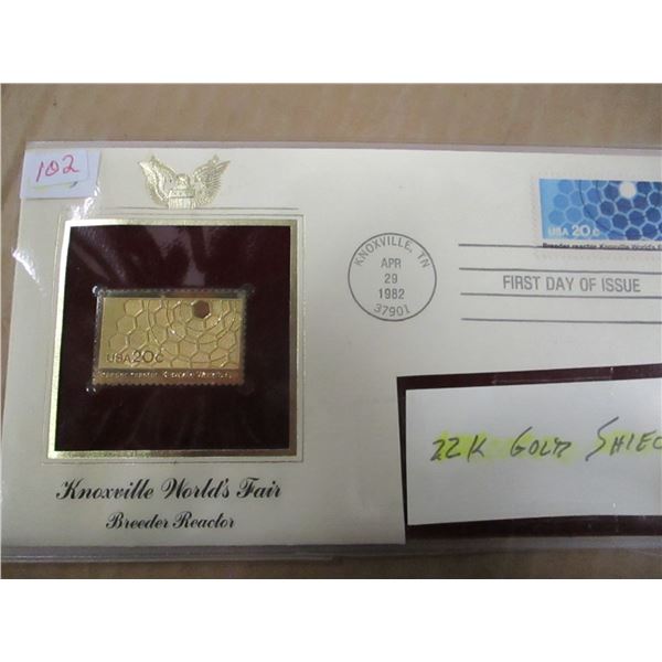 22 KT GOLD SHEILD KNOXVILLE WORLD FAIR STAMP