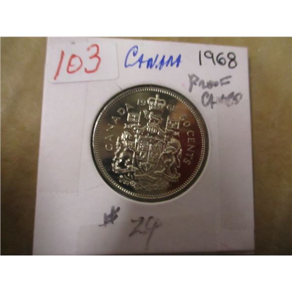 1968 PROOF CAMEO CANADA HALF DOLLAR