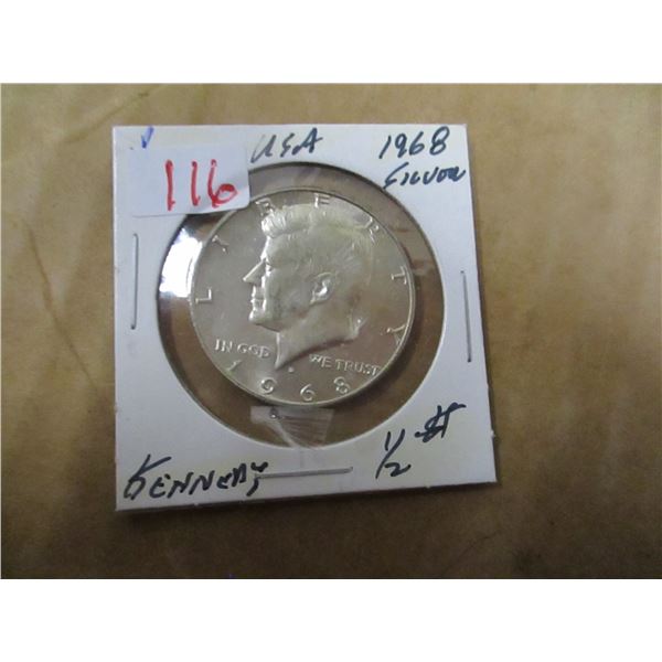 1968 USA KENNEDY SILVER HALF DOLLAR