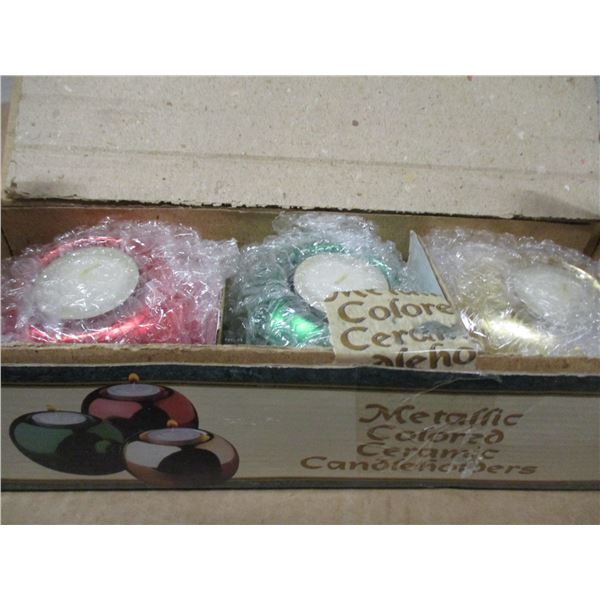 ESTATE:  3 CERAMIC CANDLE HOLDERS