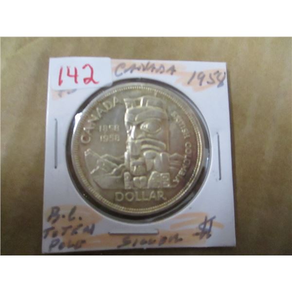 1958 BC TOTTEM POLE CANADA SILVER DOLLAR
