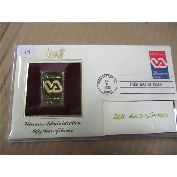 22 KT GOLD SHIELD VETERANS 50 YEARS OF SERVICE STAMP