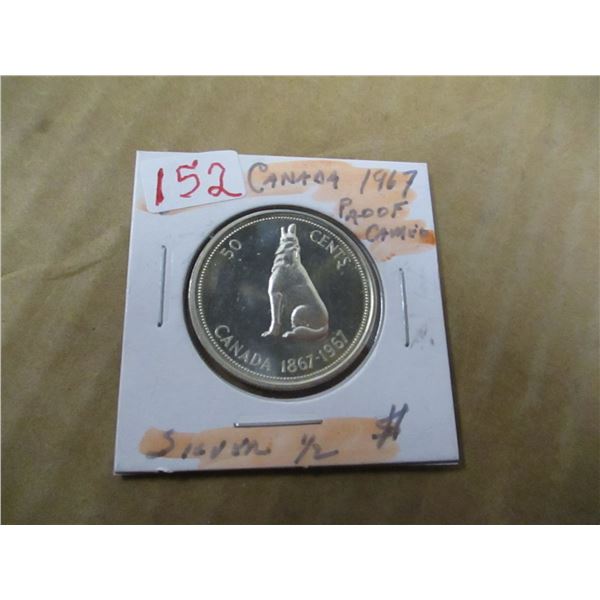 1967 PROOF/CAMEO CANADA WOLF SILVER HALF DOLLAR