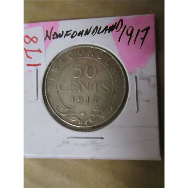1917 KING GEORGE V NEWFOUNDLAND SIVLER HALF DOLLAR