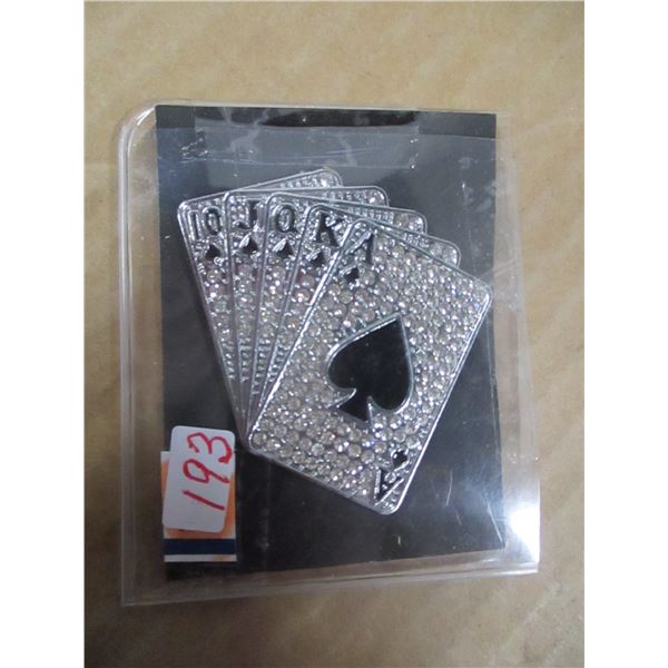 ROYAL FLUSH POKER HAND GOOD LUCK CARD SILVER PLATE PIN SET