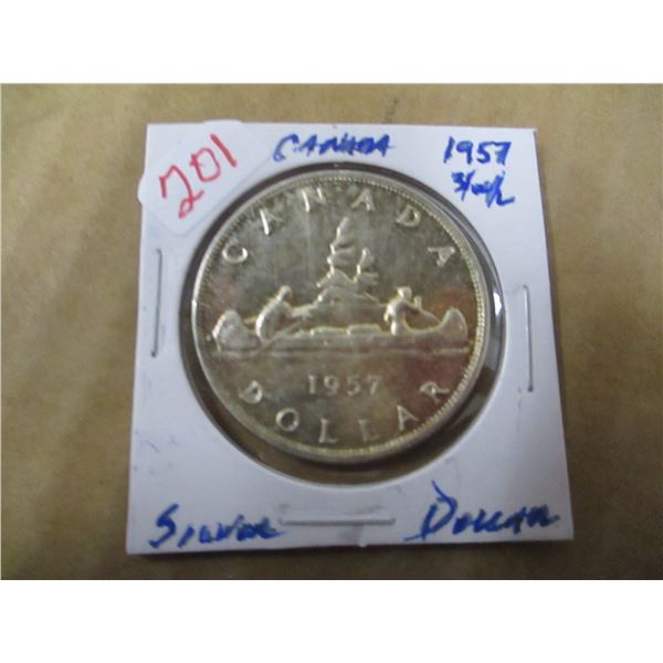 1957 (3 WATERLINE) CANADA SILVER DOLLAR