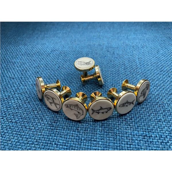 ONE SET Custom Scrimshaw Permit FishCufflinks