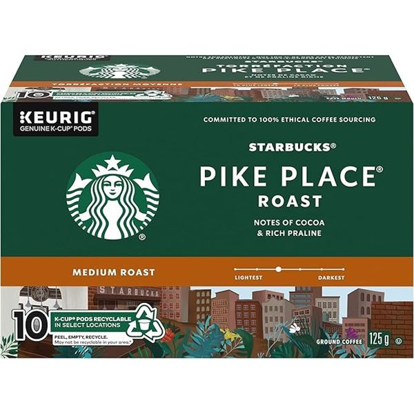 NEW BOX OF 10 STARBUCKS PIKE PLACE KEURIG PODS