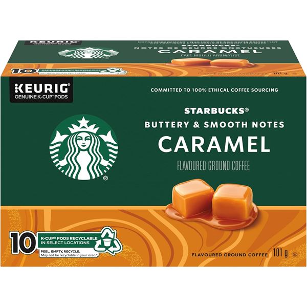 NEW BOX OF 10 STARBUCKS CARAMEL FLAVOURED KEURIG