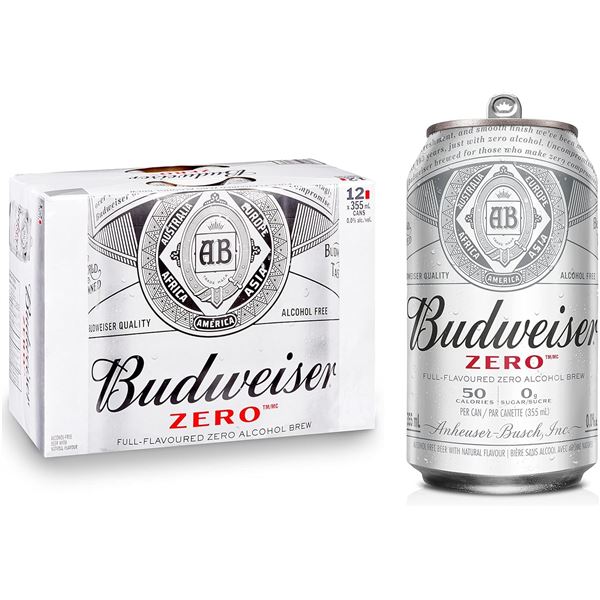 NEW CASE OF 12 BUDWEISER ZERO NON ALCOHOLIC BREW