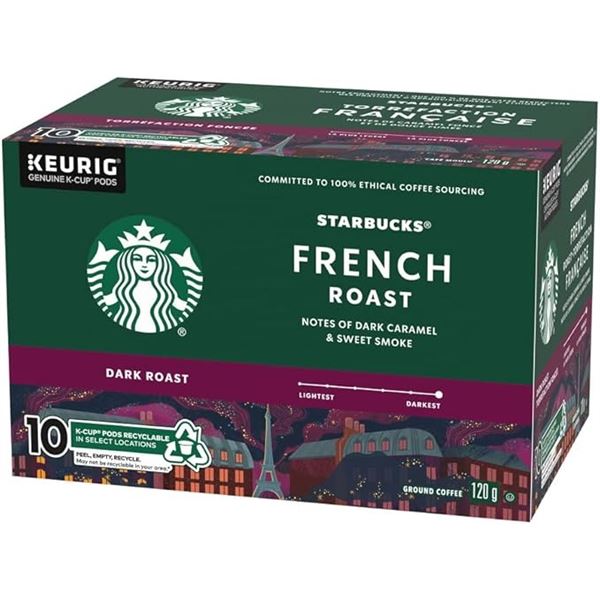 NEW BOX OF 10 STARBUCKS FRENCH ROAST KEURIG PODS