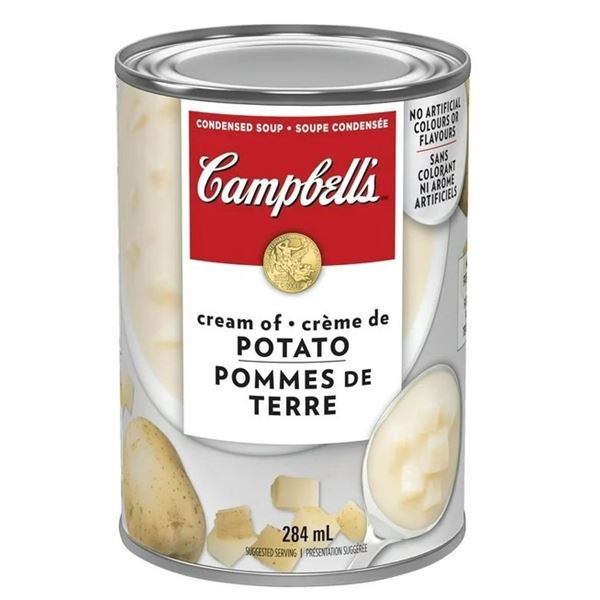 9 NEW CANS OF CAMPBELLS CREAM OF POTATO SOUP 284ML