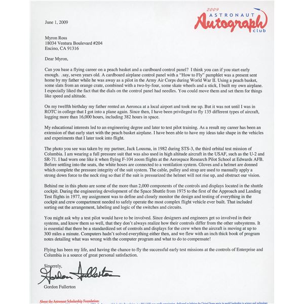 Gordon Fullerton signed letter