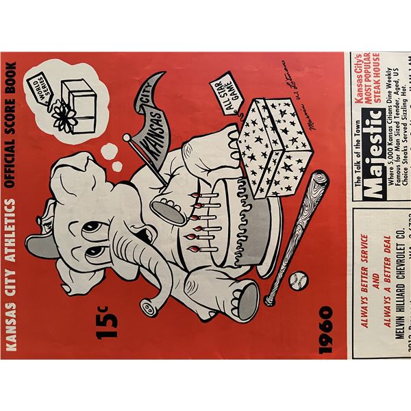 1960 Kansas City Athletics Scorebook. 7x10 inches