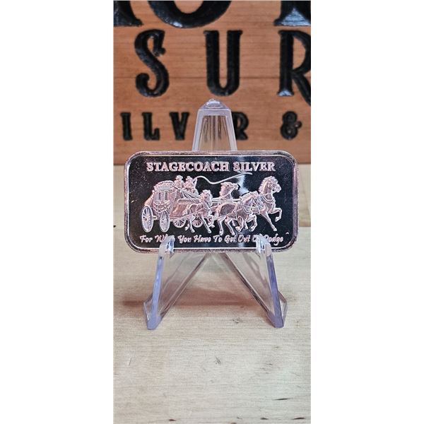 Lot 24-1) 1 oz Fine Silver Art Bar Stagecoach Silver Bar
