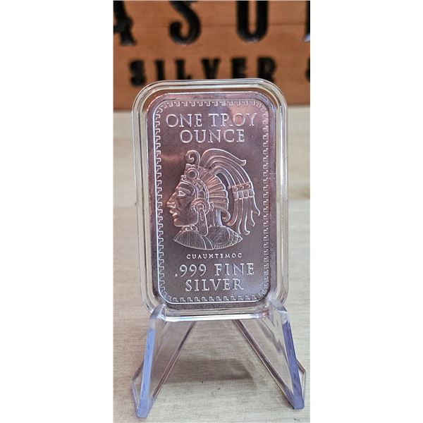 Lot 30-1) 1 oz Aztec Calendar Cuauhtemoc Silver Bar