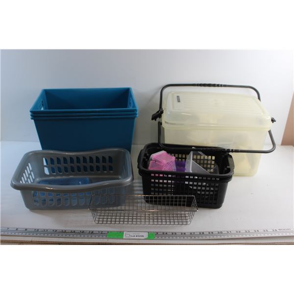 Dish Trays, Picnic Basket, Fabric and Assorted Items