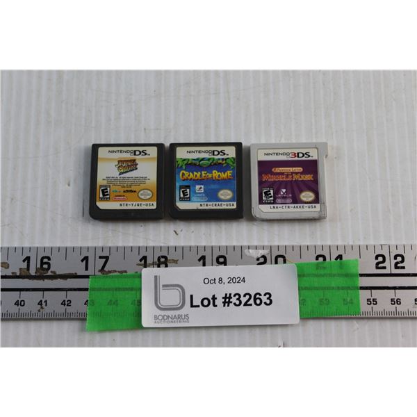 (3) Nintendo DS & 3DS Video Game Cartridges - Jewel Quest, Cradle of Rome & Miracle Mask Games