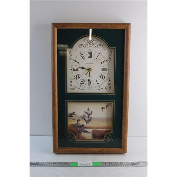 Wooden Ingraham Quartz Wall Clock 24'' x 14'' - As Is