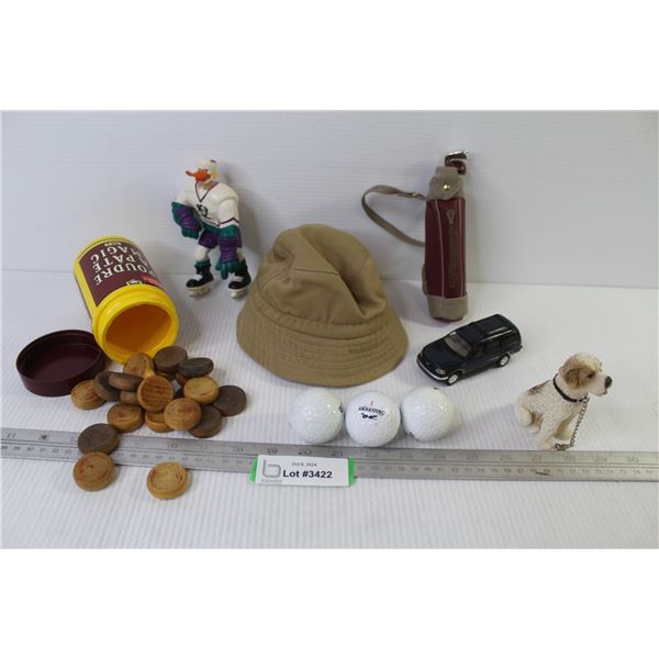 Anson Die Cast Van - Anaheim Ducks Figurine - Vintage Wooden Crokinole Men - Baby Hat/Doll - Mini Go