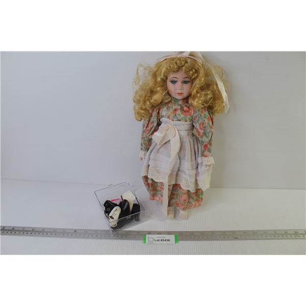 Vintage Doll w/ Shoes in Clear Plastic Chest