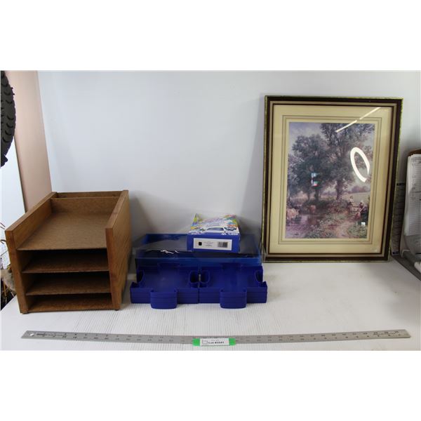Farm Art Framed - 17 1/2" x 21 3/4", (6) Puzzle Sorting and Storage Trays, Small Shelf Organizer