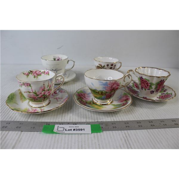 (5) China Cups and Saucers