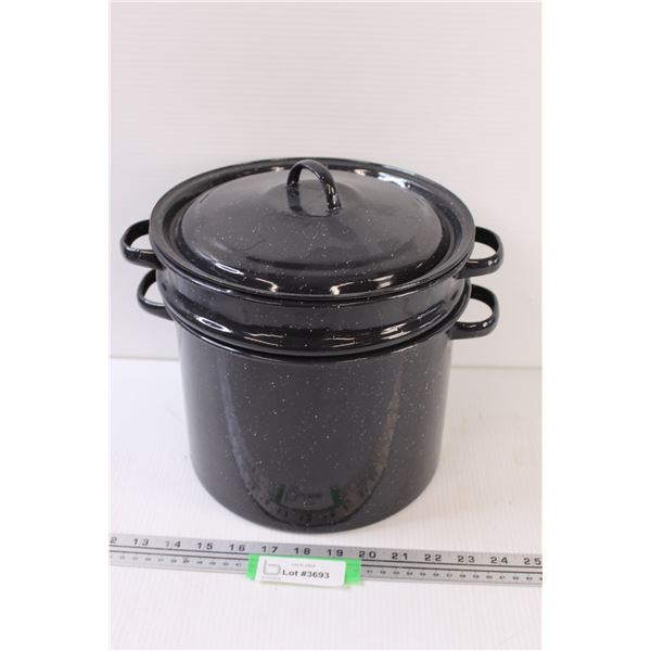 Enamel Steamer Pot w/ Lid - 9.5" Tall x 9" Wide