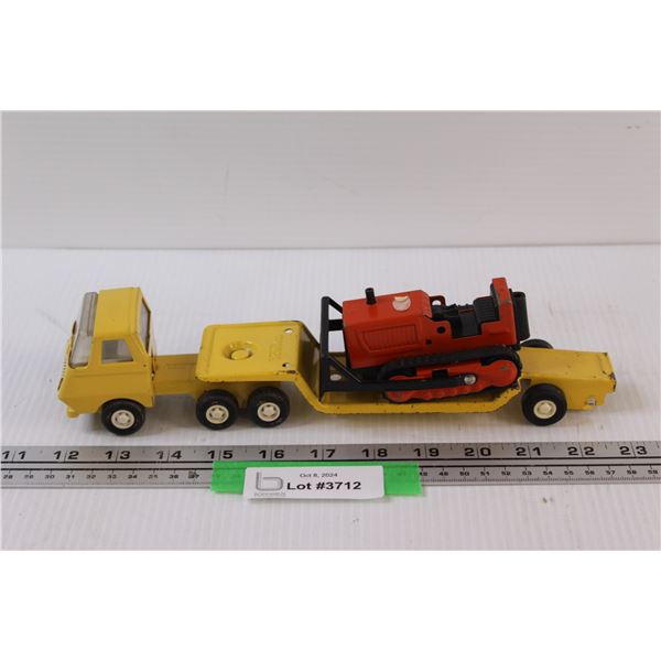 Tonka Flat Bed Hauler Metal Toy w/ Bull Dozer - 1:24 Scale Model