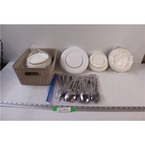 Lot: Hampton Silverware Set (as is ) & (4) Ceiling Vents & Basket