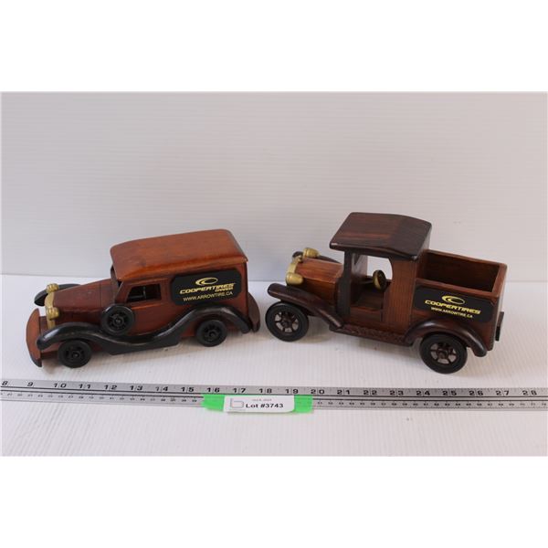 (2) Cooper Tires Wooden Antique Style Model Cars