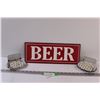 Image 1 : Lot: Beer Sign & (2) Metal Soap Trays - Some Wear