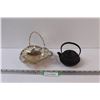 Image 1 : Plated Brass Brides Basket & Cast Mini Tea Pot w/Brew Basket