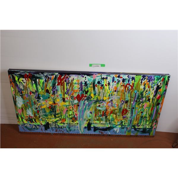 * Modern Art "Spring" & Pennies Border on Canvas - 24" x 48"
