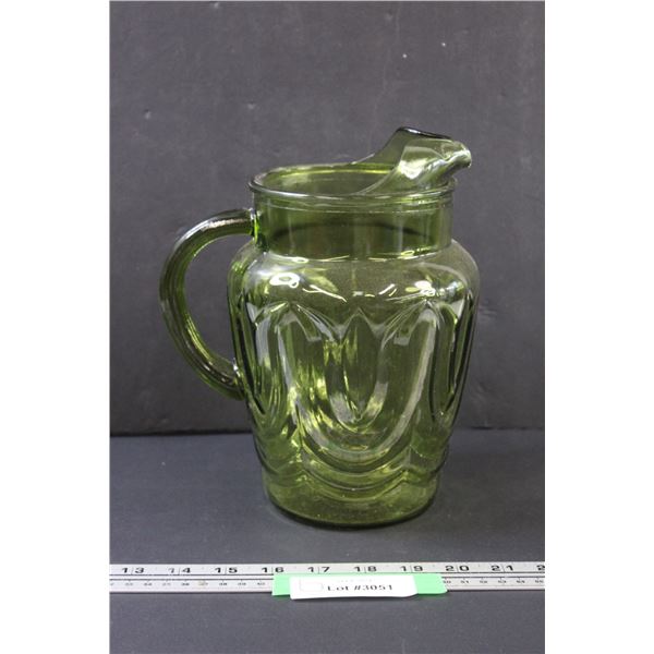 Green Glass Pitcher - 7" x 9"