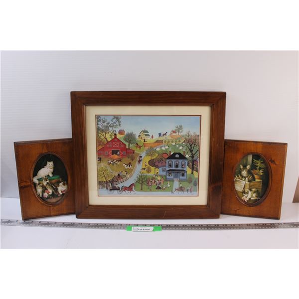 Linda Nelson Stocks Print - 18.5" x 16" & (2) Kitten Pictures in Frames - 10" x 8"