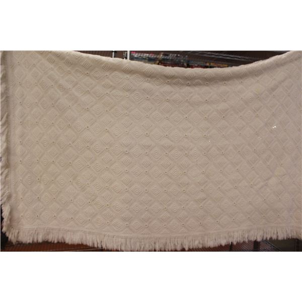 White Crochet Double Size Bedspread - Good Condition